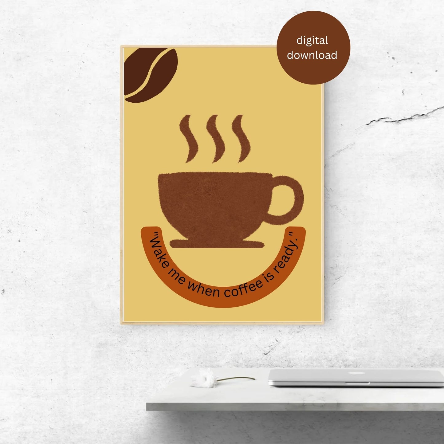 Minimalist Coffee Wall Art Printable - "Wake Me When Coffee is Ready" - Kitchen Digital Download | Cozy Café Decor | Modern Coffee Quote Poster