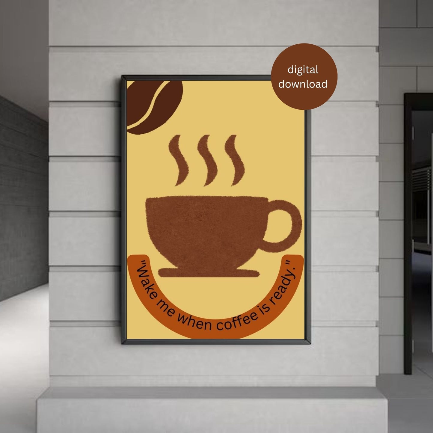 Minimalist Coffee Wall Art Printable - "Wake Me When Coffee is Ready" - Kitchen Digital Download | Cozy Café Decor | Modern Coffee Quote Poster