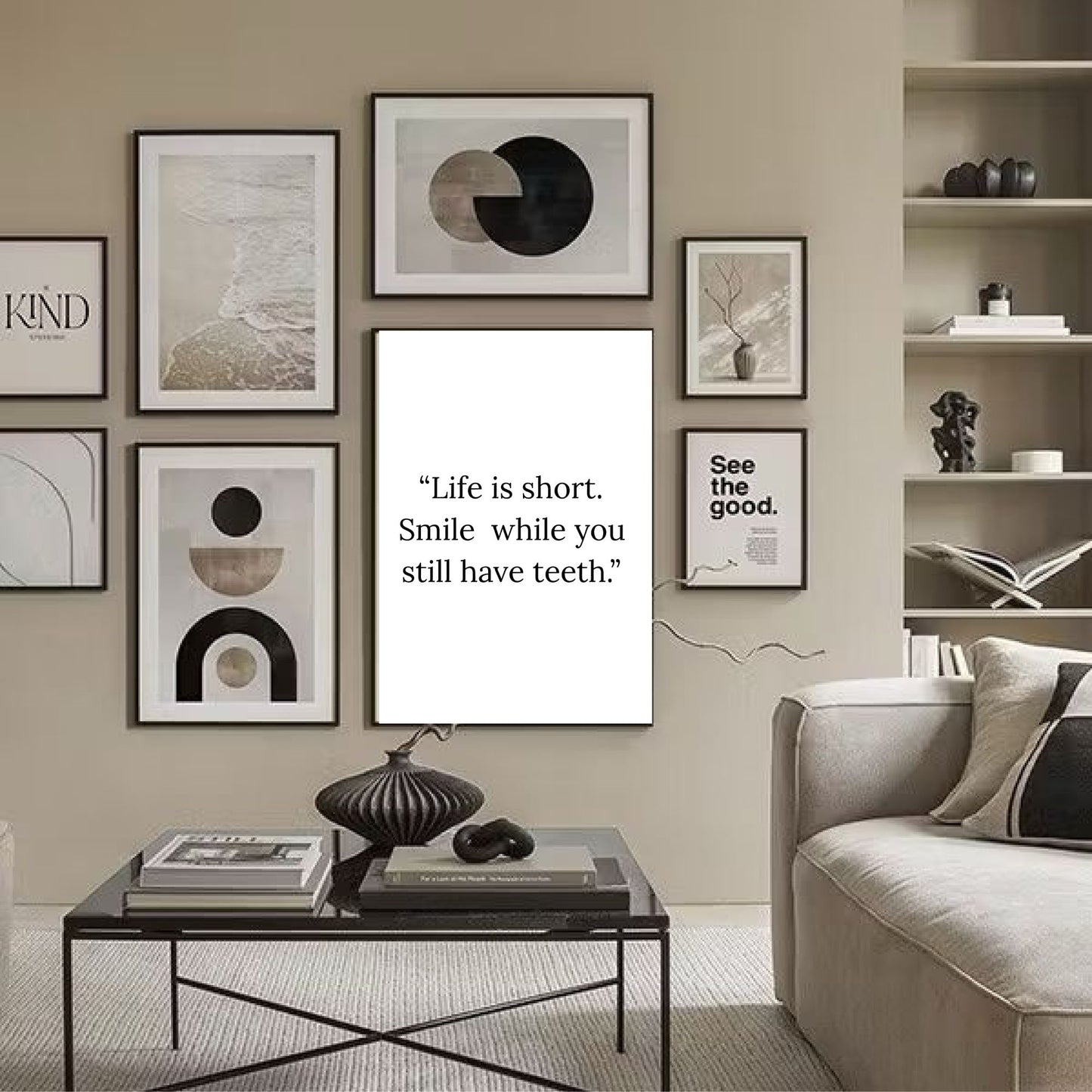 Funny Quote Wall Art – “Life is Short, Smile While You Still Have Teeth” – Printable Digital Download – Minimalist Humor Decor