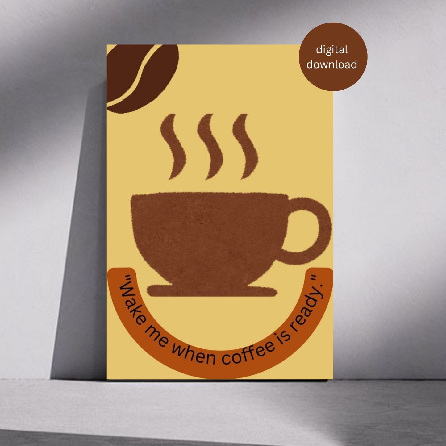 Minimalist Coffee Wall Art Printable - "Wake Me When Coffee is Ready" - Kitchen Digital Download | Cozy Café Decor | Modern Coffee Quote Poster