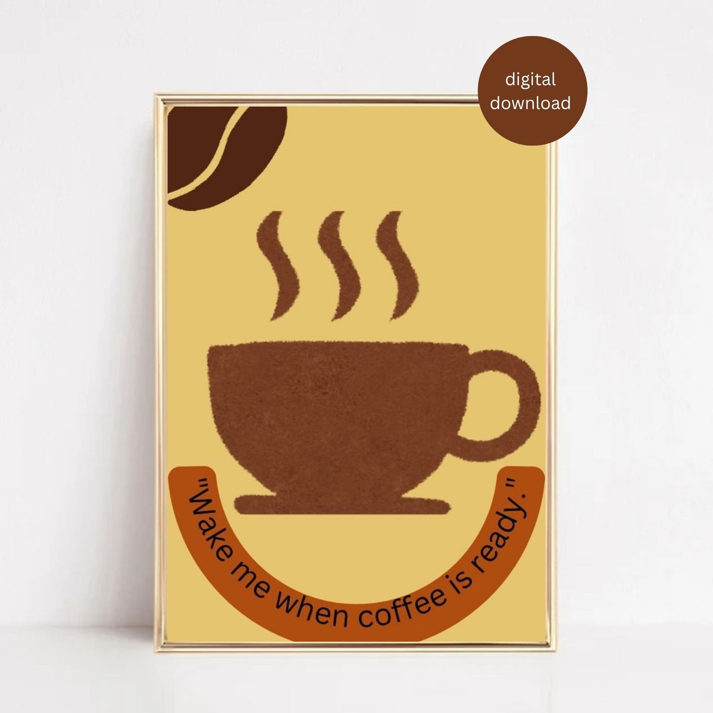 Minimalist Coffee Wall Art Printable - "Wake Me When Coffee is Ready" - Kitchen Digital Download | Cozy Café Decor | Modern Coffee Quote Poster