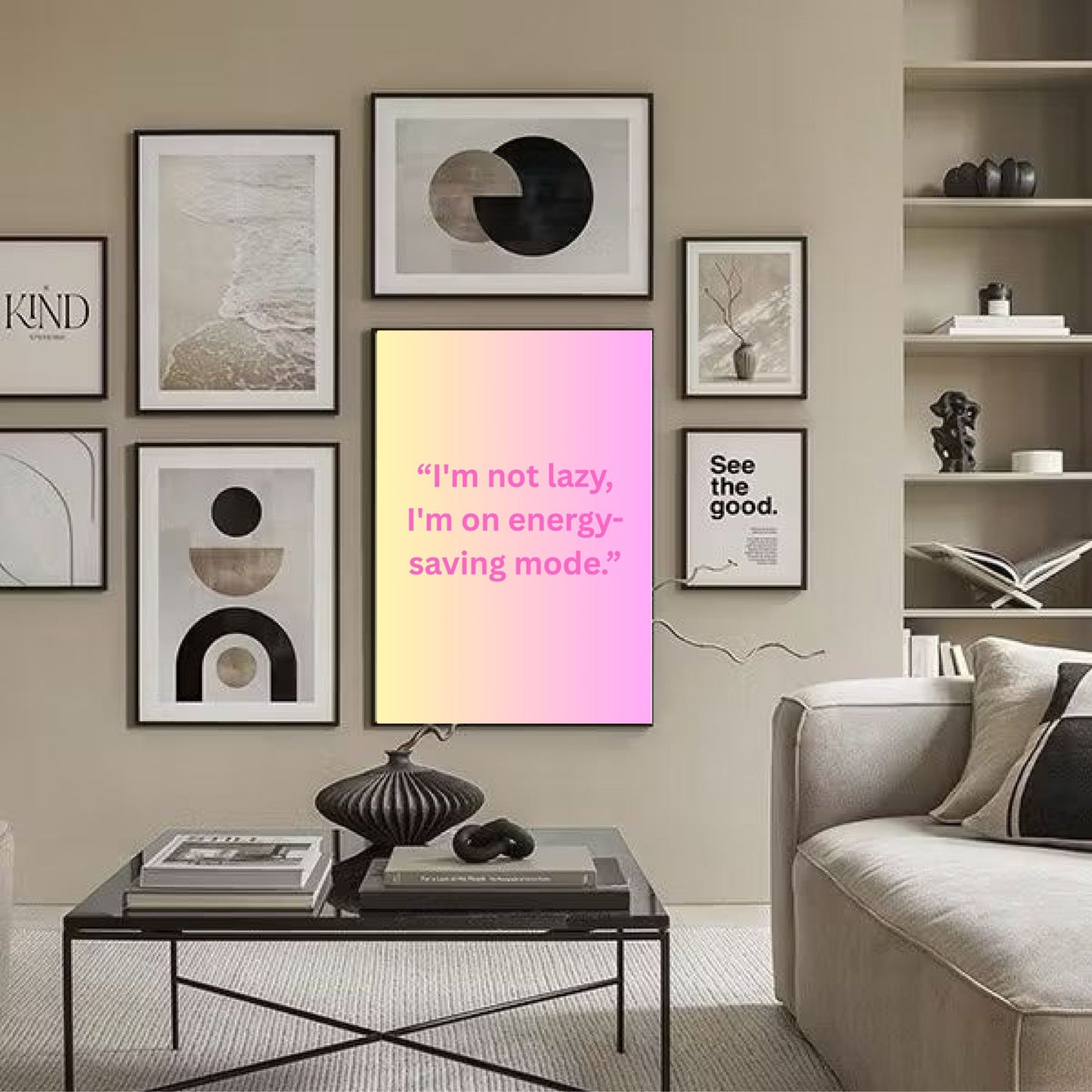 Funny Pastel Wall Art | “I'm Not Lazy, I'm on Energy-Saving Mode” | Digital Download | Modern Printable Quote Poster | Minimalist Decor