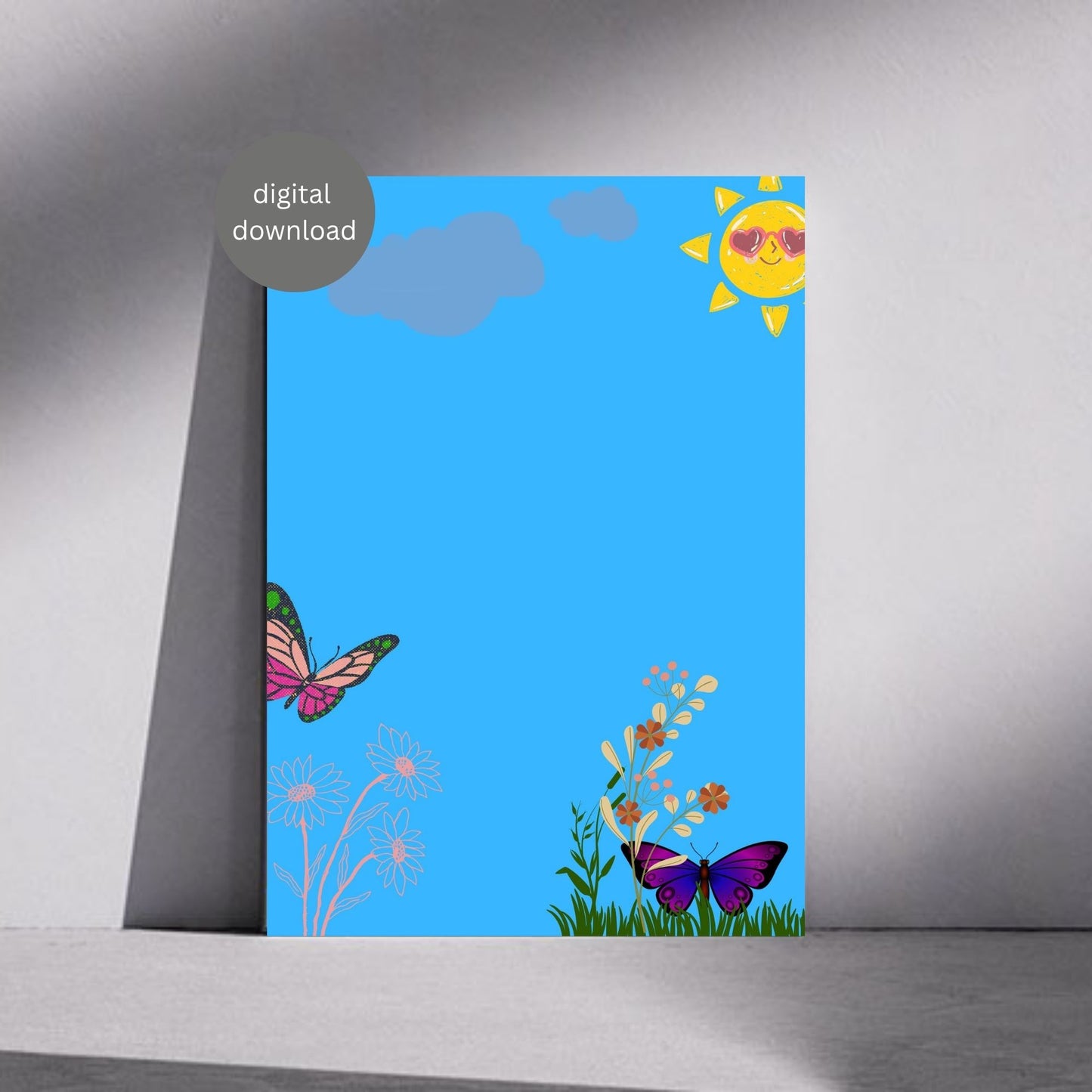 Colorful Butterfly & Sun Wall Art – Bright Nature Printable Poster | Kids Room Decor | Digital Download