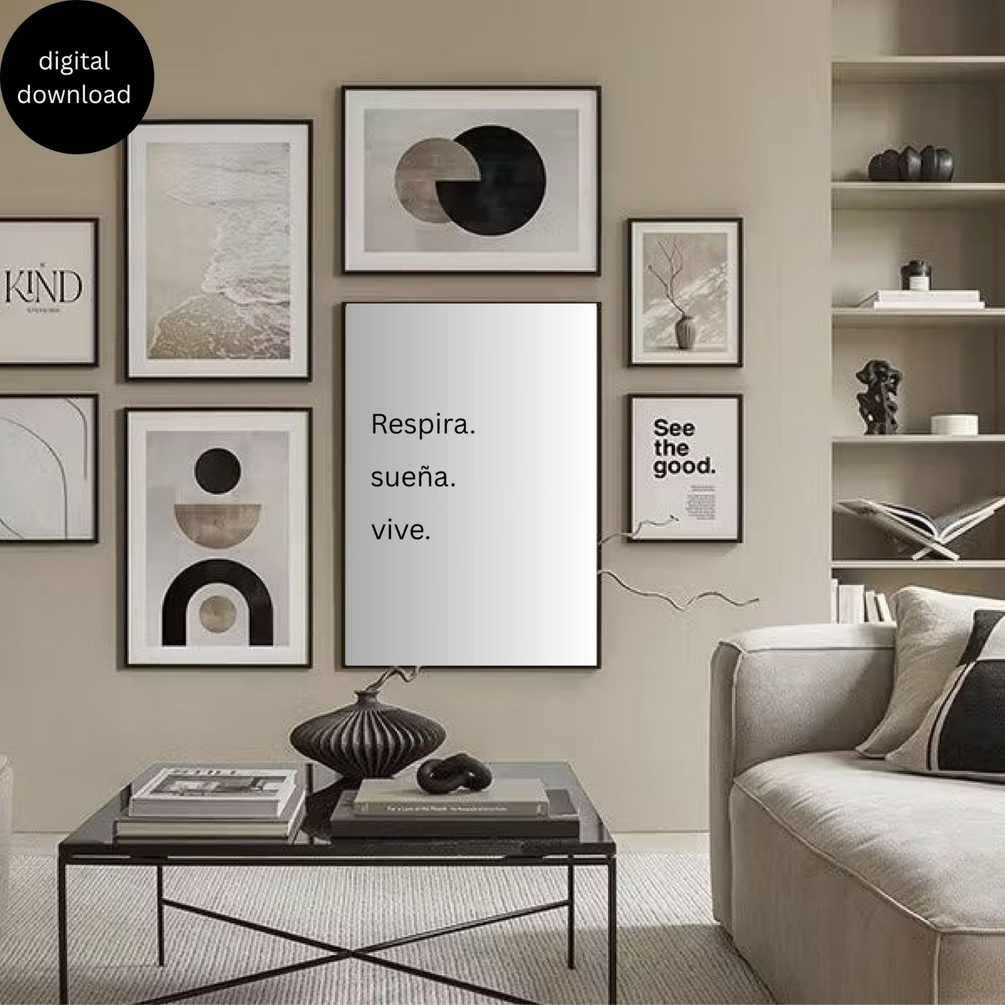 Respira Sueña Vive Printable | Spanish Minimalist Wall Art | Motivational Quote Poster | Digital Download | Neutral Aesthetic Decor