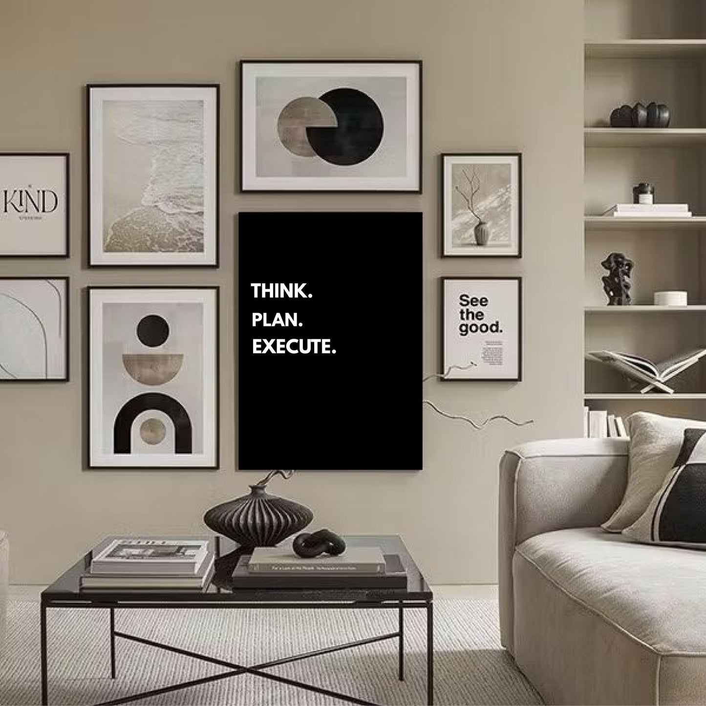 Minimalist Motivational Wall Art – THINK. PLAN. EXECUTE. Quote Print – Black and White Digital Download – Office Decor for Entrepreneurs