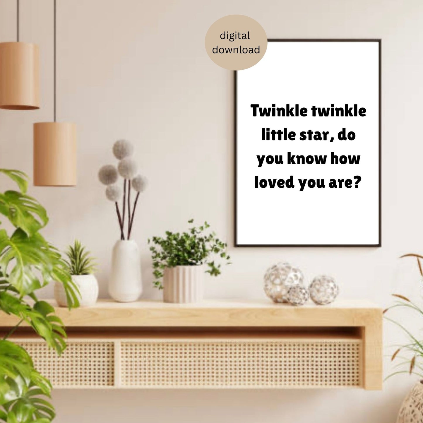 Twinkle Twinkle Little Star Nursery Print | Baby Room Wall Art | Digital Download | Minimalist Kids Room Decor | Loved Quote Printable