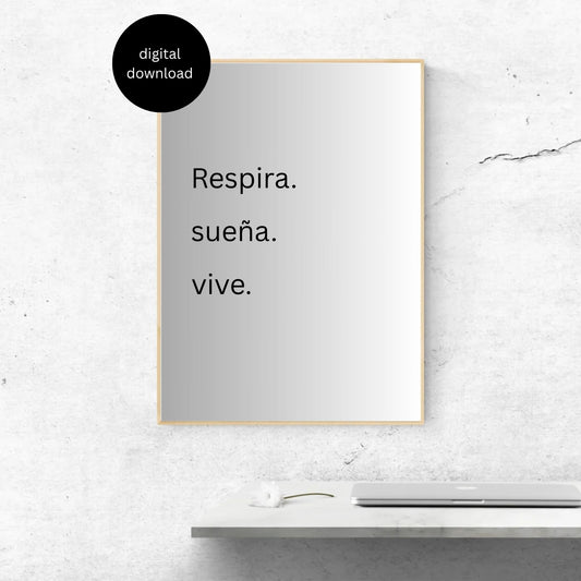 Respira Sueña Vive Printable | Spanish Minimalist Wall Art | Motivational Quote Poster | Digital Download | Neutral Aesthetic Decor