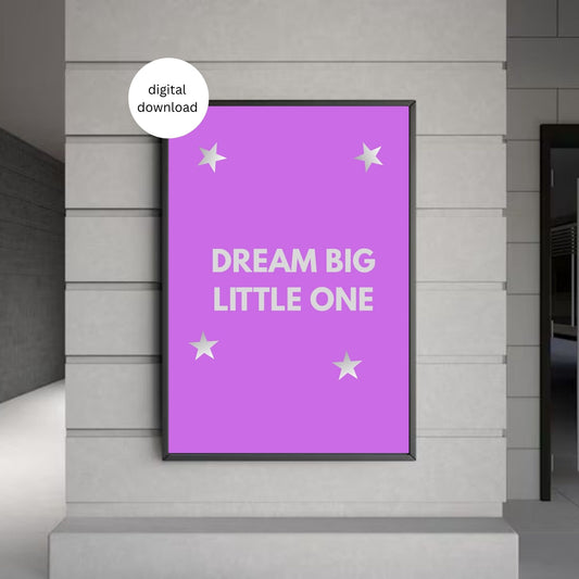 Dream Big Little One Nursery Wall Art | Cute Printable Quote for Kids Room | Digital Download | Baby Room Decor | Pastel Animal Poster