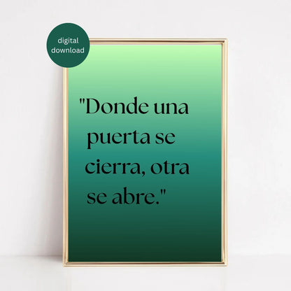 Donde Una Puerta Se Cierra Printable | Spanish Wall Art Quote | Digital Download | Motivational Decor | Minimalist Home Poster
