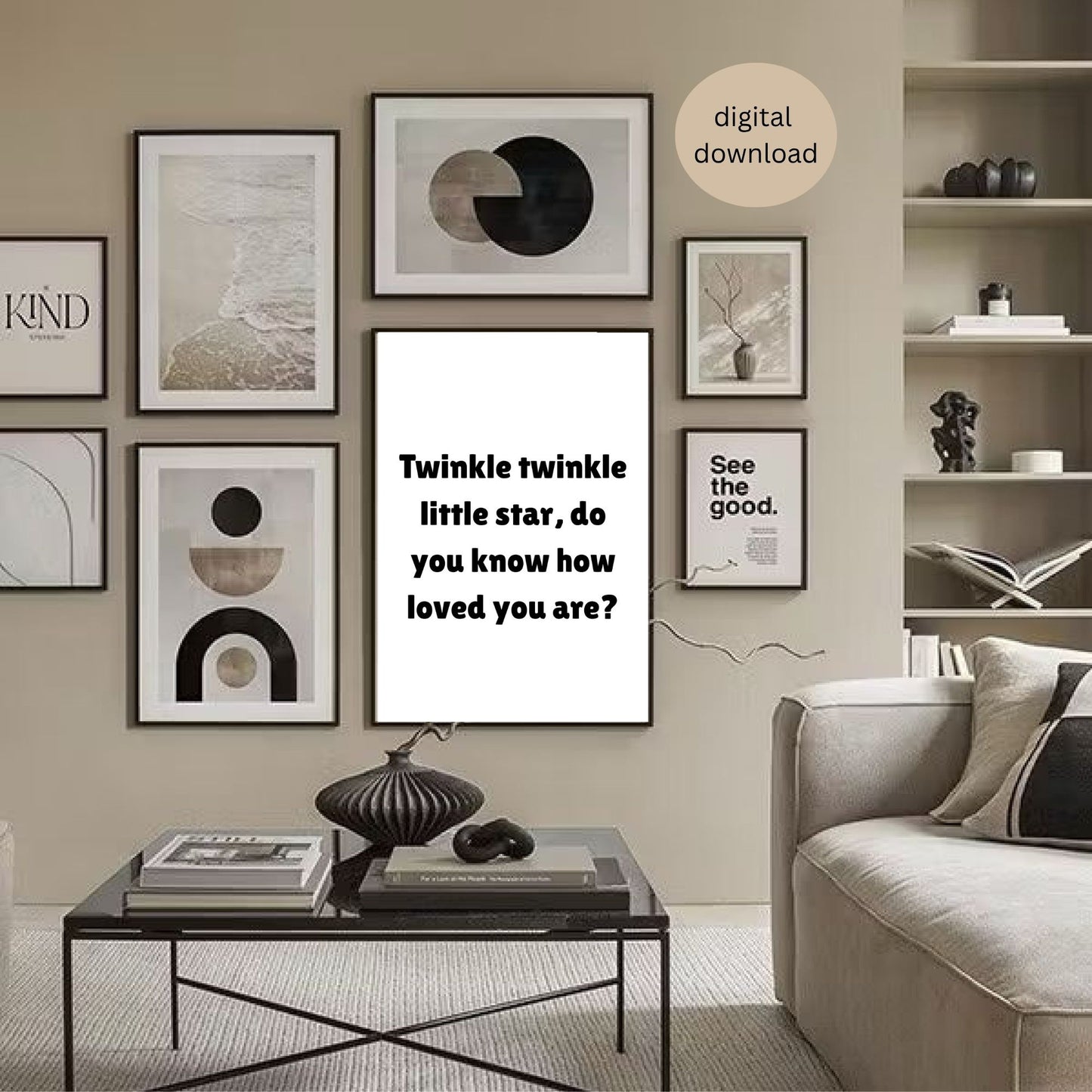 Twinkle Twinkle Little Star Nursery Print | Baby Room Wall Art | Digital Download | Minimalist Kids Room Decor | Loved Quote Printable