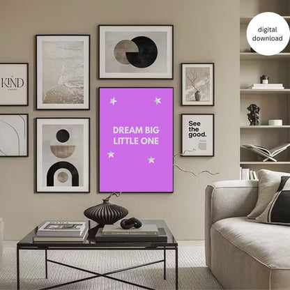 Dream Big Little One Nursery Wall Art | Cute Printable Quote for Kids Room | Digital Download | Baby Room Decor | Pastel Animal Poster